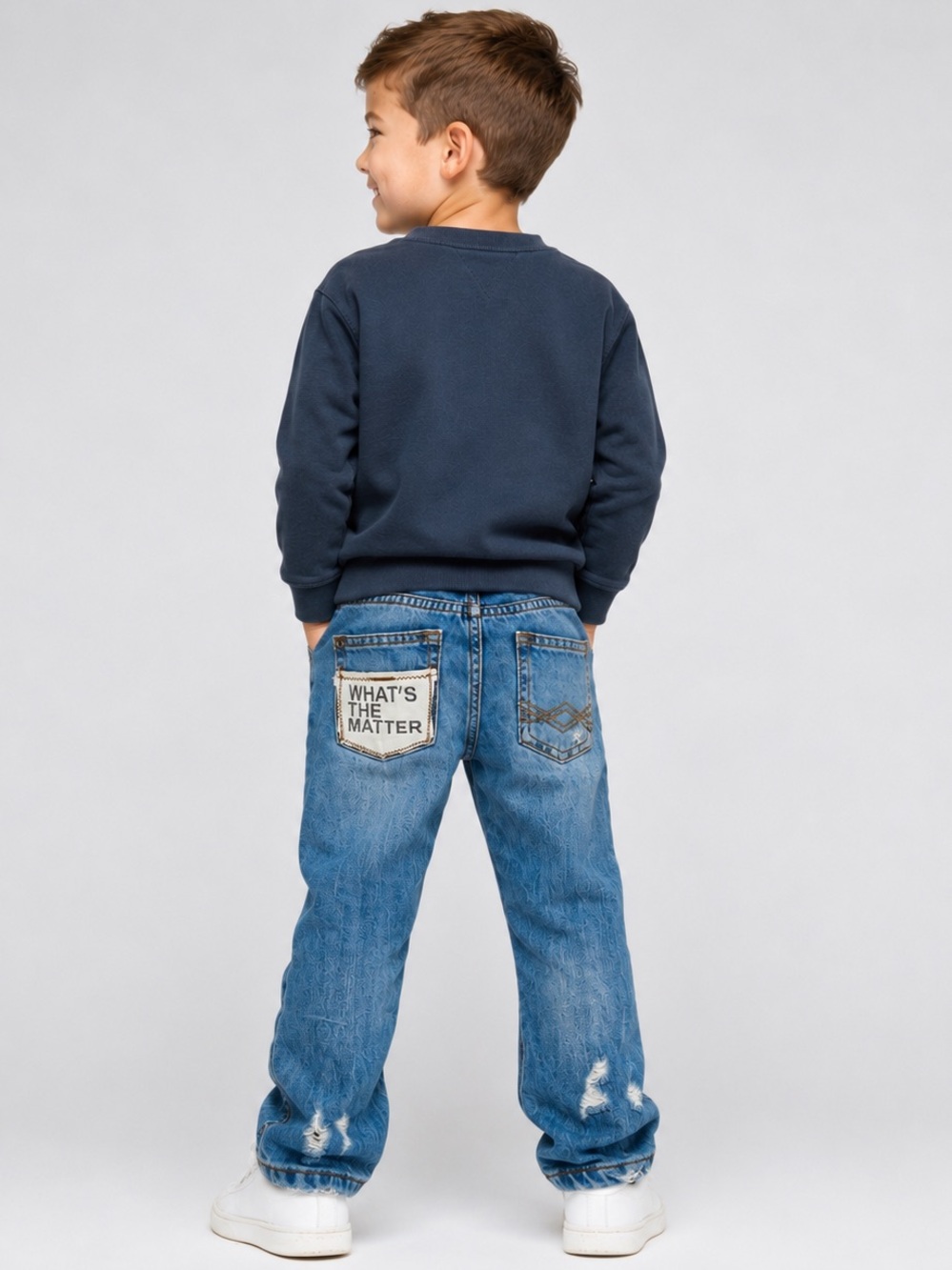 Zara Boys Distressed Patchwork Jeans Size 104 Blue Elastic Waist - Picture 2 of 12